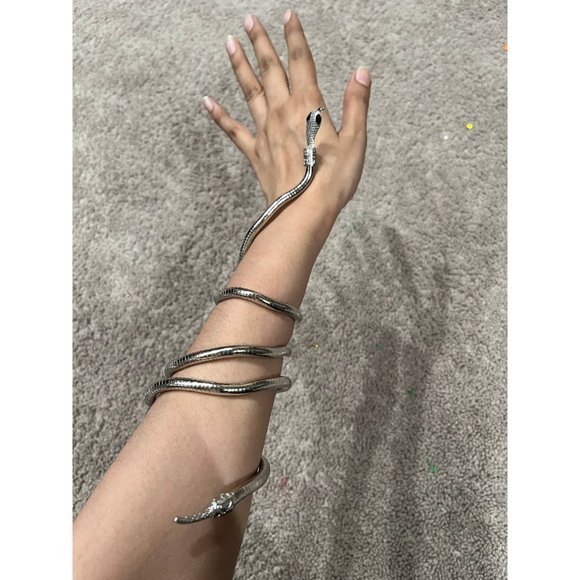 Snake cuff bracelet gothic silver necklace long snake cobra reptile chunky punk - Picture 3 of 5